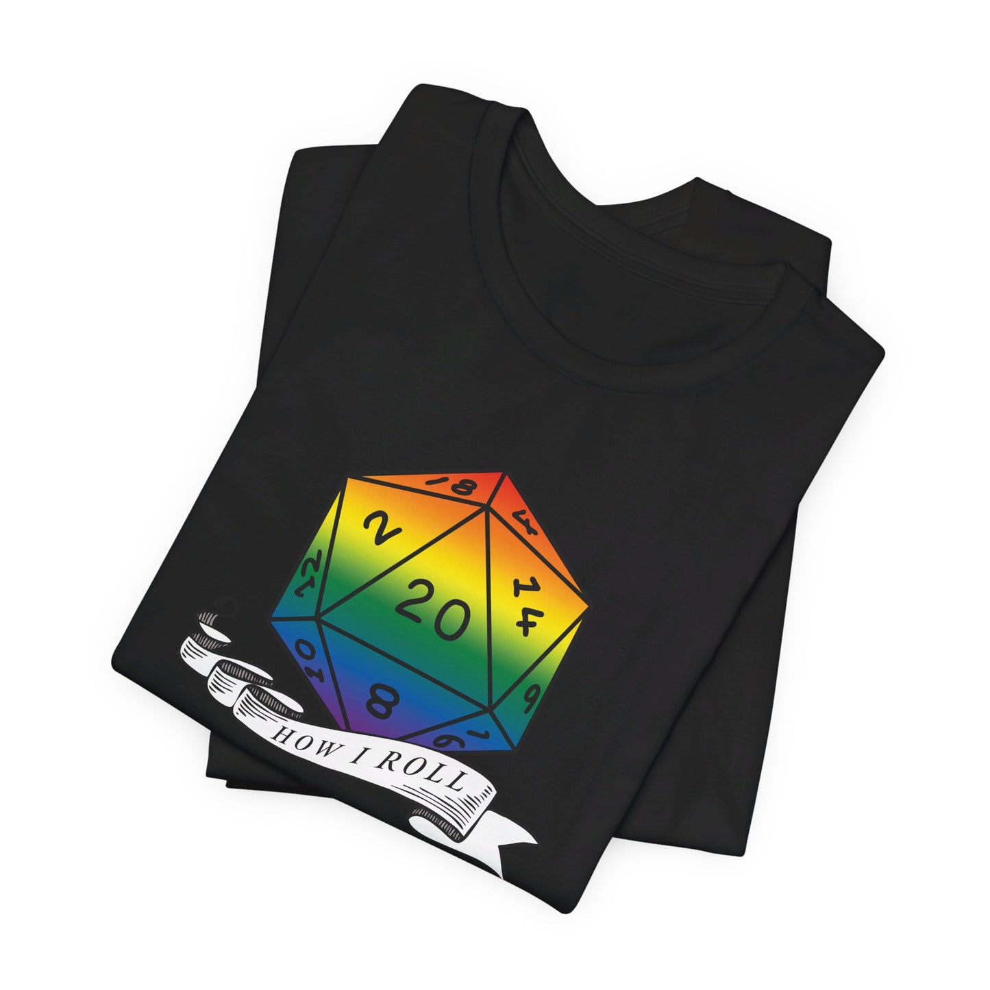 Rainbow Pride D20 "How I Roll" Unisex Jersey Short Sleeve Tee