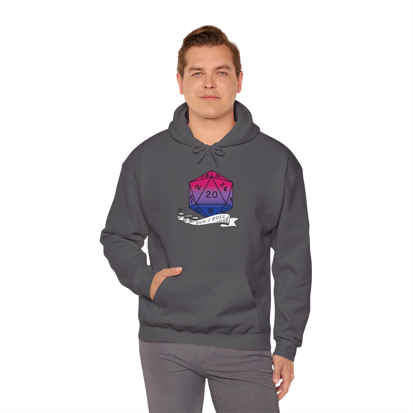 Nerdy Bisexual Pride | How I Roll | Pride Flag D20 Hoodie | Unisex Heavy Blend™ Hooded Sweatshirt
