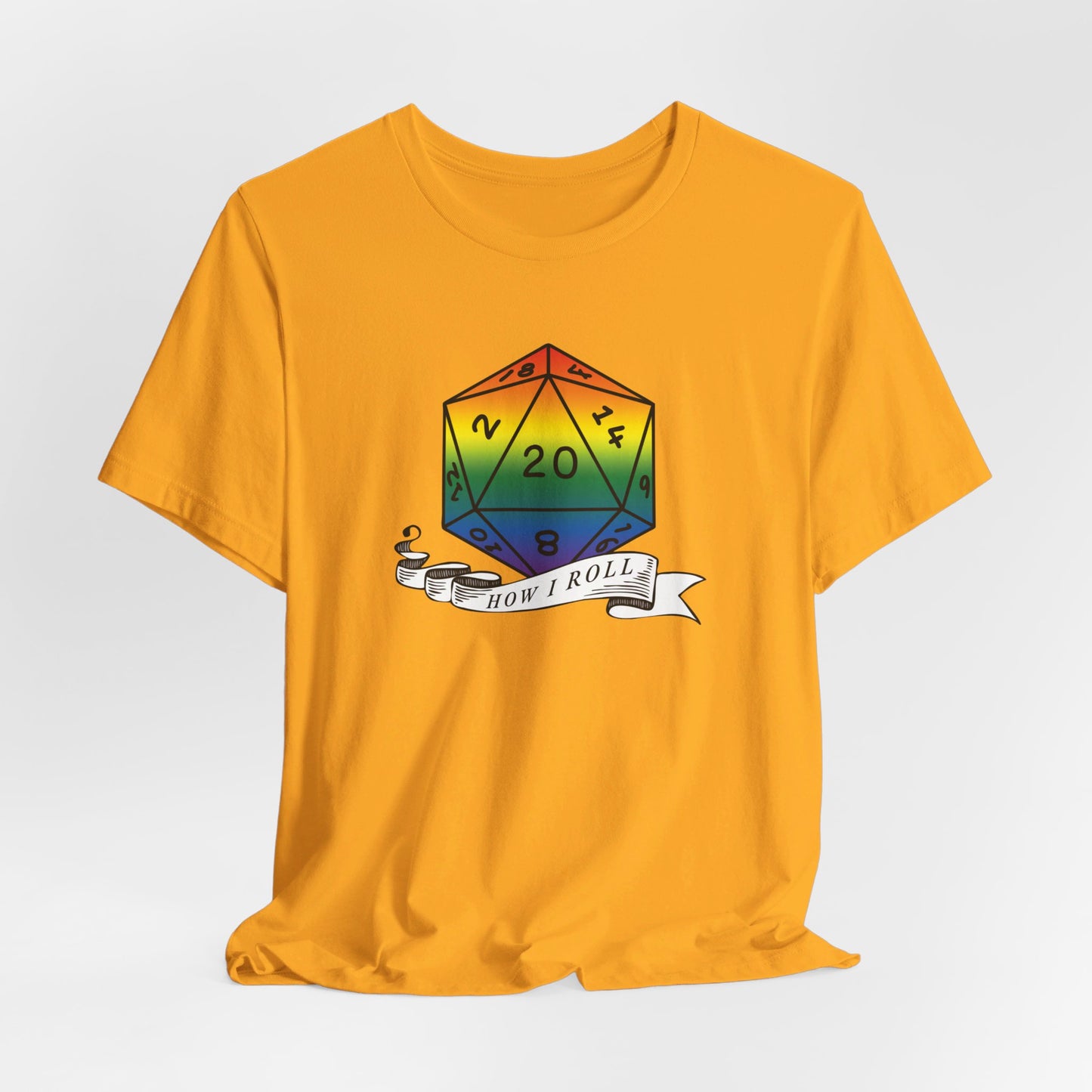 Rainbow Pride D20 "How I Roll" Unisex Jersey Short Sleeve Tee