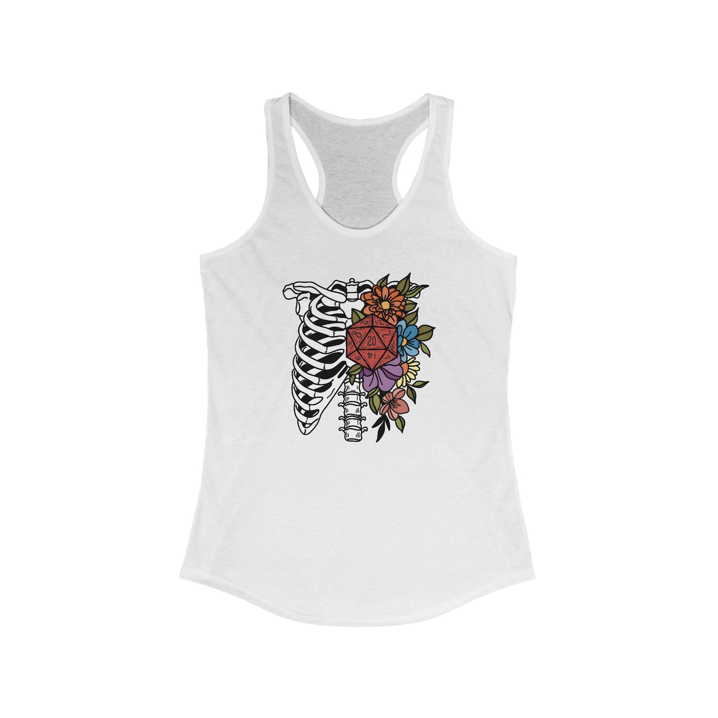 Women's Ideal Racerback Tank, D20 Floral Skeleton Ribcage, Gym Shirt