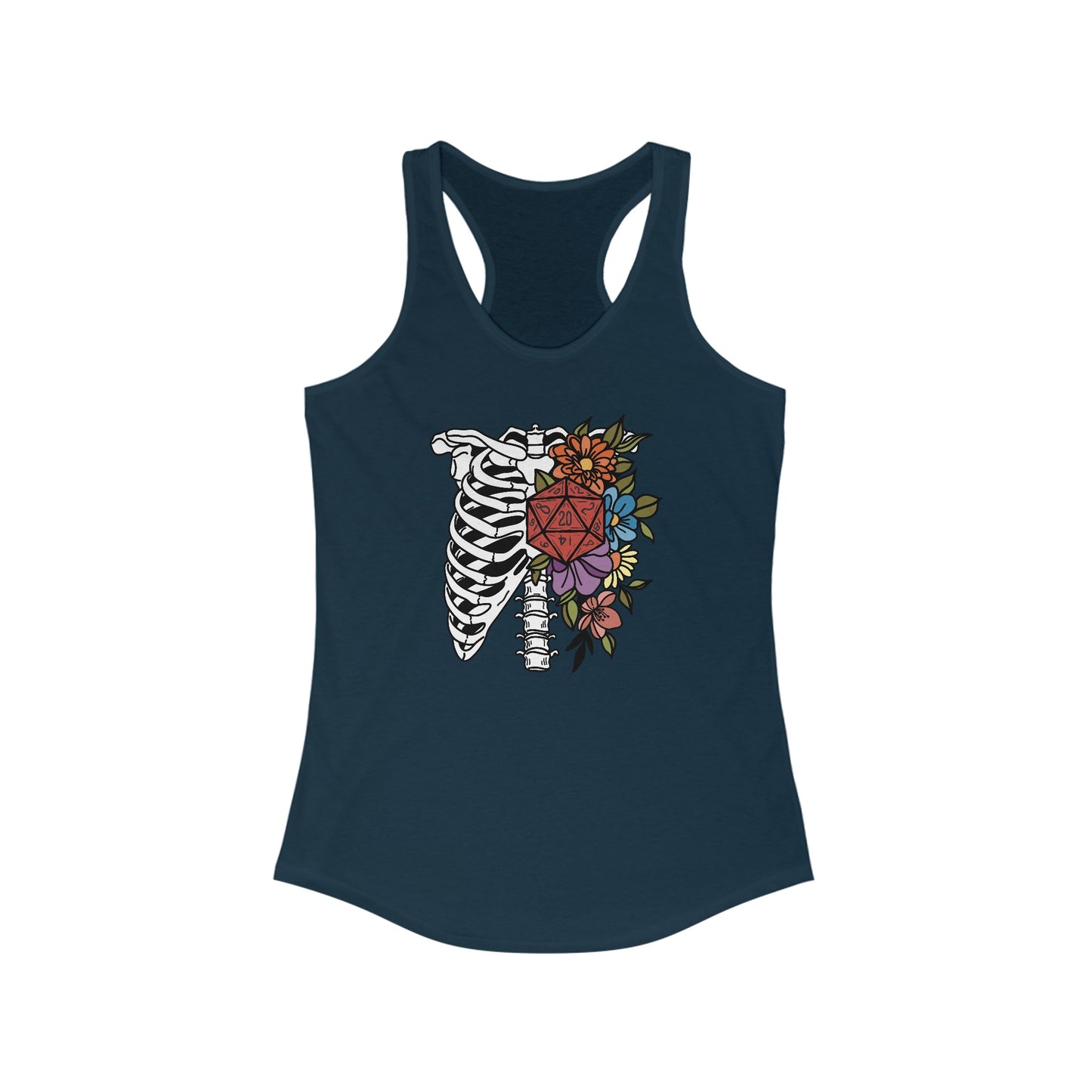 Women's Ideal Racerback Tank, D20 Floral Skeleton Ribcage, Gym Shirt