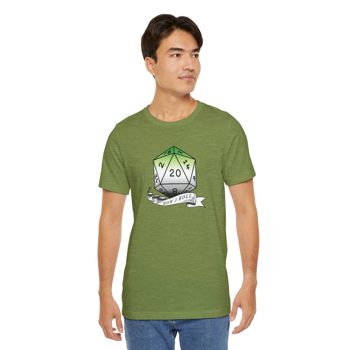 This Is How I Roll | Pride Flag D20 T-Shirt | Unisex T-Shirt | Nerdy Aromantic Pride