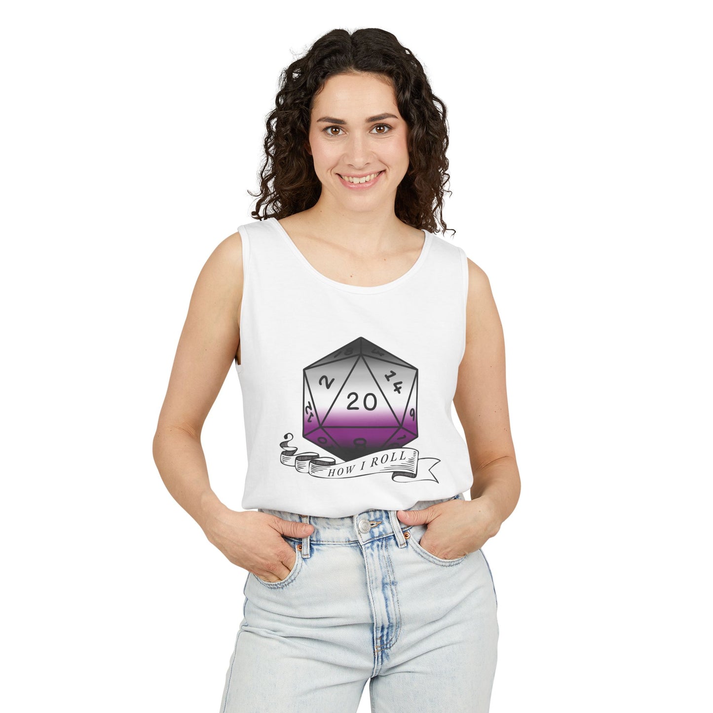 Nerdy Asexual Pride | How I Roll | Pride Flag D20 | Unisex Garment-Dyed Tank Top