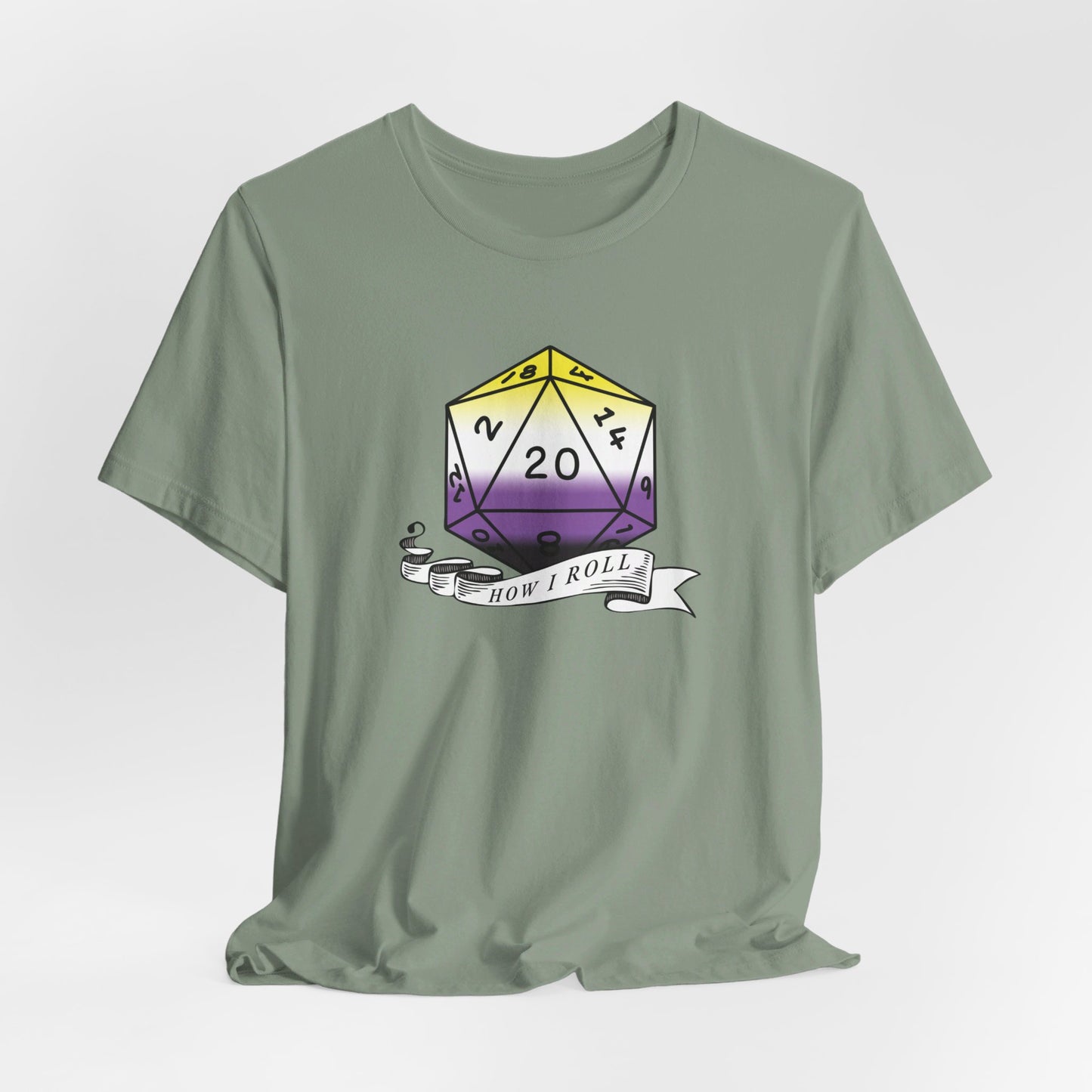 Non-Binary Pride Flag | This Is How I Roll | D20 T-Shirt | Unisex T-Shirt | Nerdy Non-Binary Pride