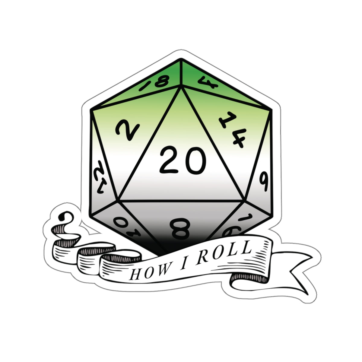 Aromantic Flag PRIDE D20 How I Roll Sticker