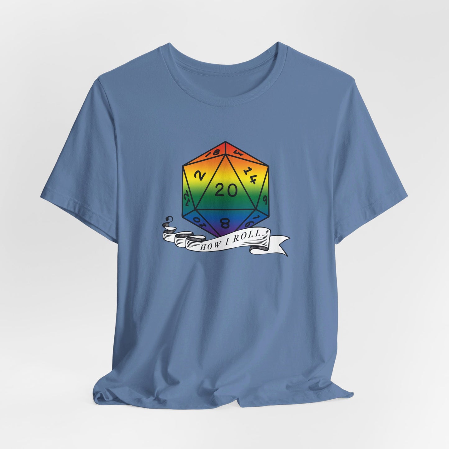 Rainbow Pride D20 "How I Roll" Unisex Jersey Short Sleeve Tee
