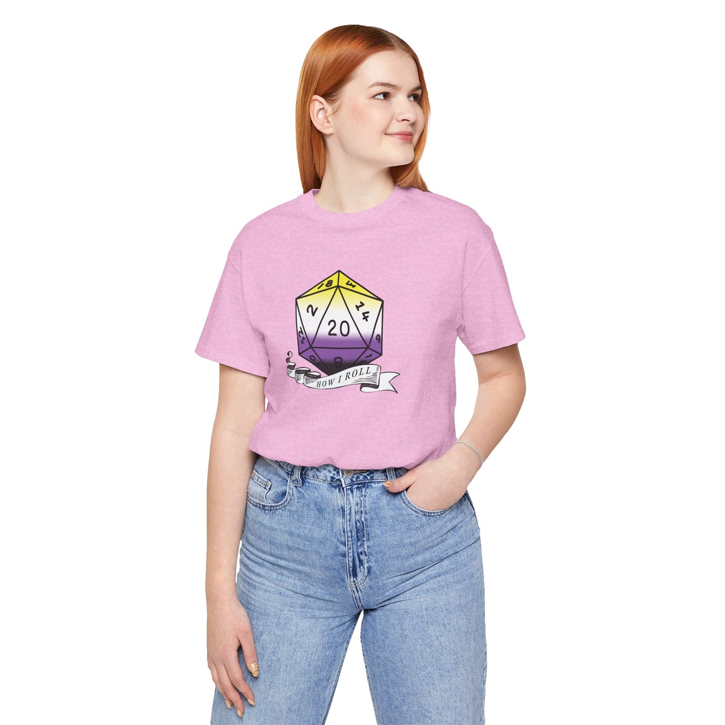 This Is How I Roll | Pride Flag D20 T-Shirt | Unisex T-Shirt | Nerdy Non-Binary Pride
