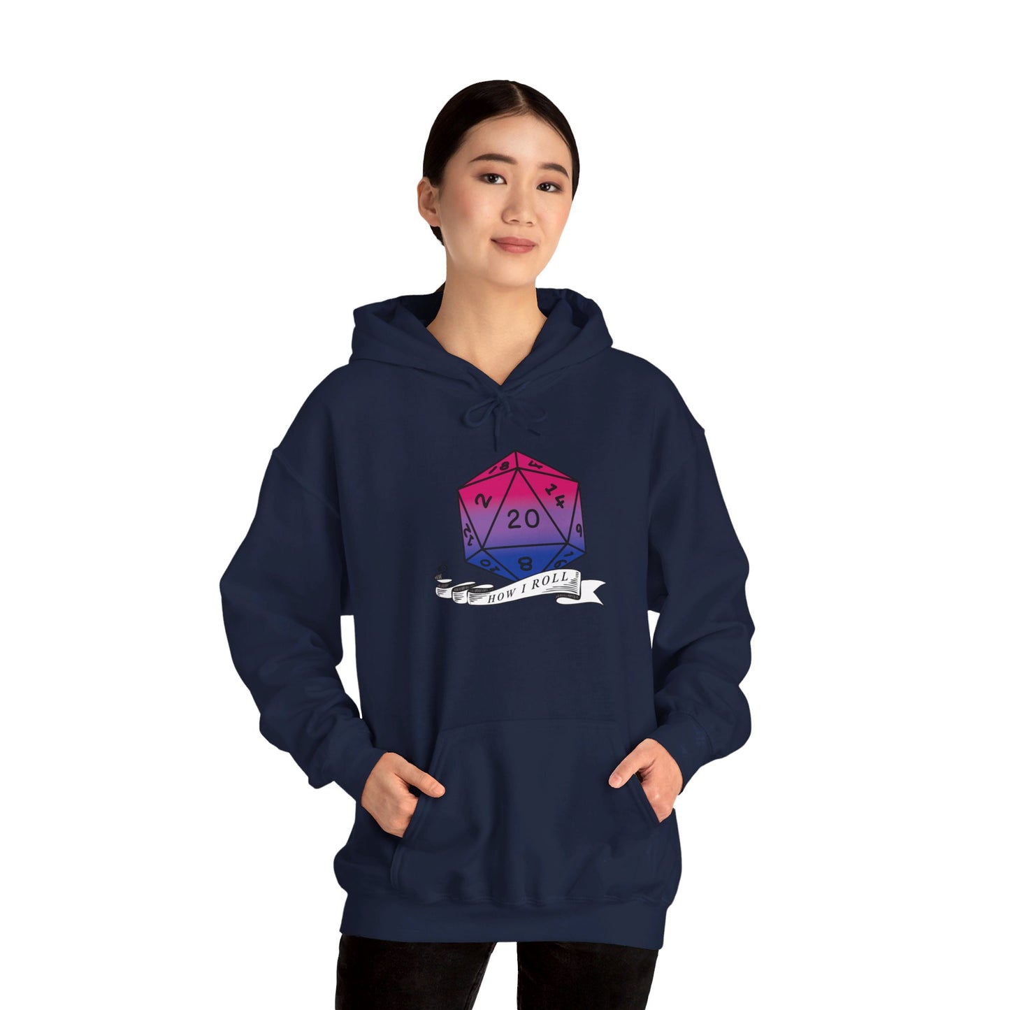 Nerdy Bisexual Pride | How I Roll | Pride Flag D20 Hoodie | Unisex Heavy Blend™ Hooded Sweatshirt