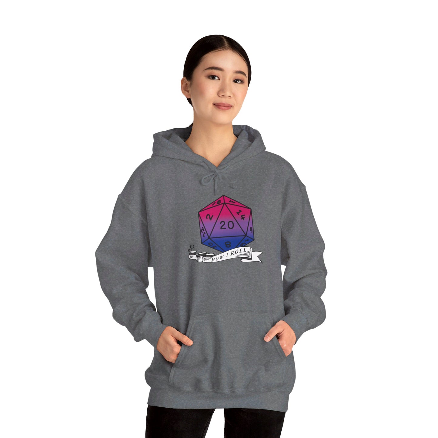 Nerdy Bisexual Pride | How I Roll | Pride Flag D20 Hoodie | Unisex Heavy Blend™ Hooded Sweatshirt