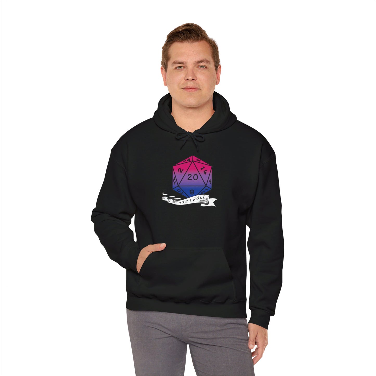 Nerdy Bisexual Pride | How I Roll | Pride Flag D20 Hoodie | Unisex Heavy Blend™ Hooded Sweatshirt