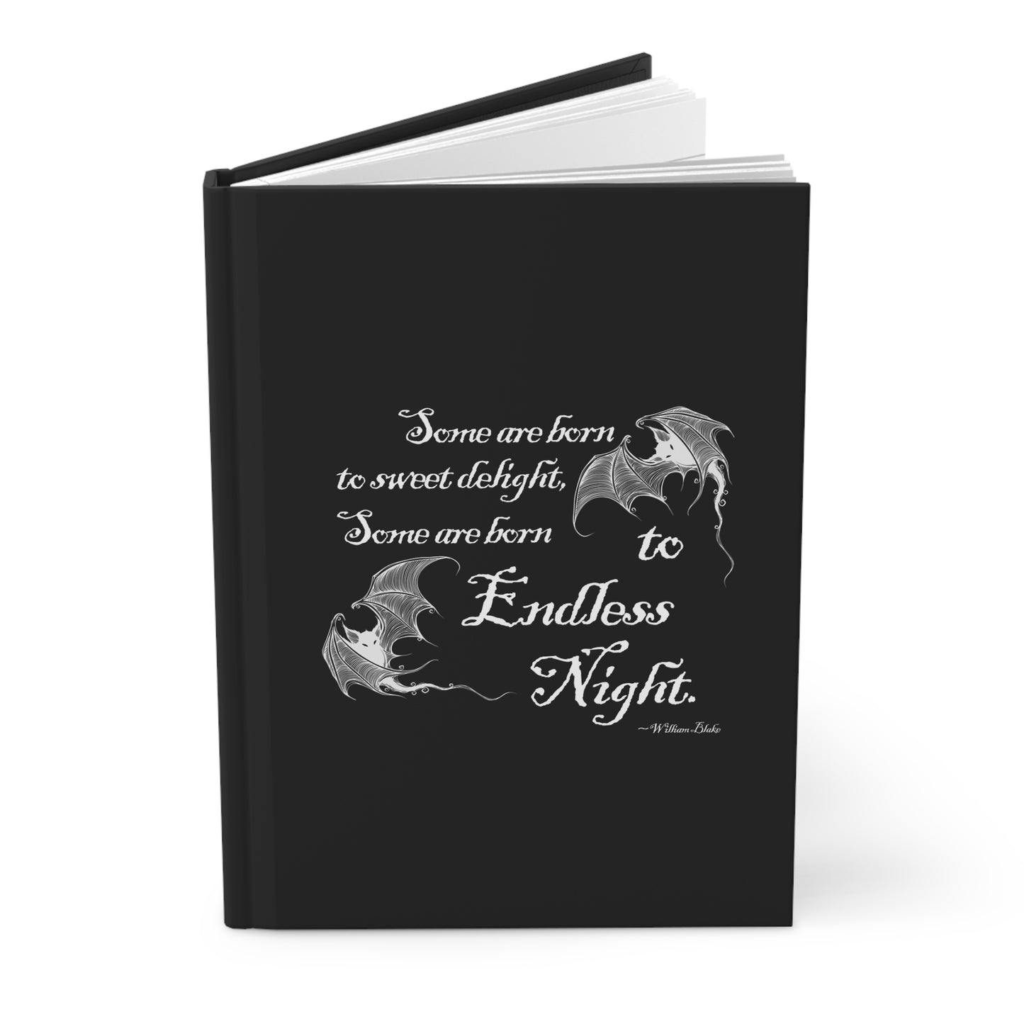 Dark Academia Hardcover Journal - William Blake Quote, 'Some are born to endless night', Bat Design, Poetry Lovers Gift