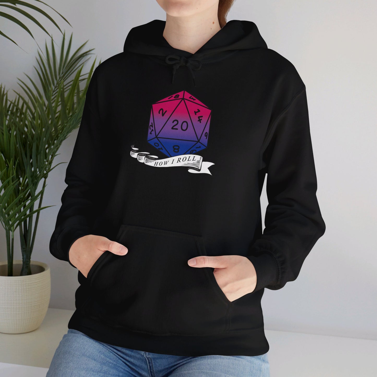 Nerdy Bisexual Pride | How I Roll | Pride Flag D20 Hoodie | Unisex Heavy Blend™ Hooded Sweatshirt
