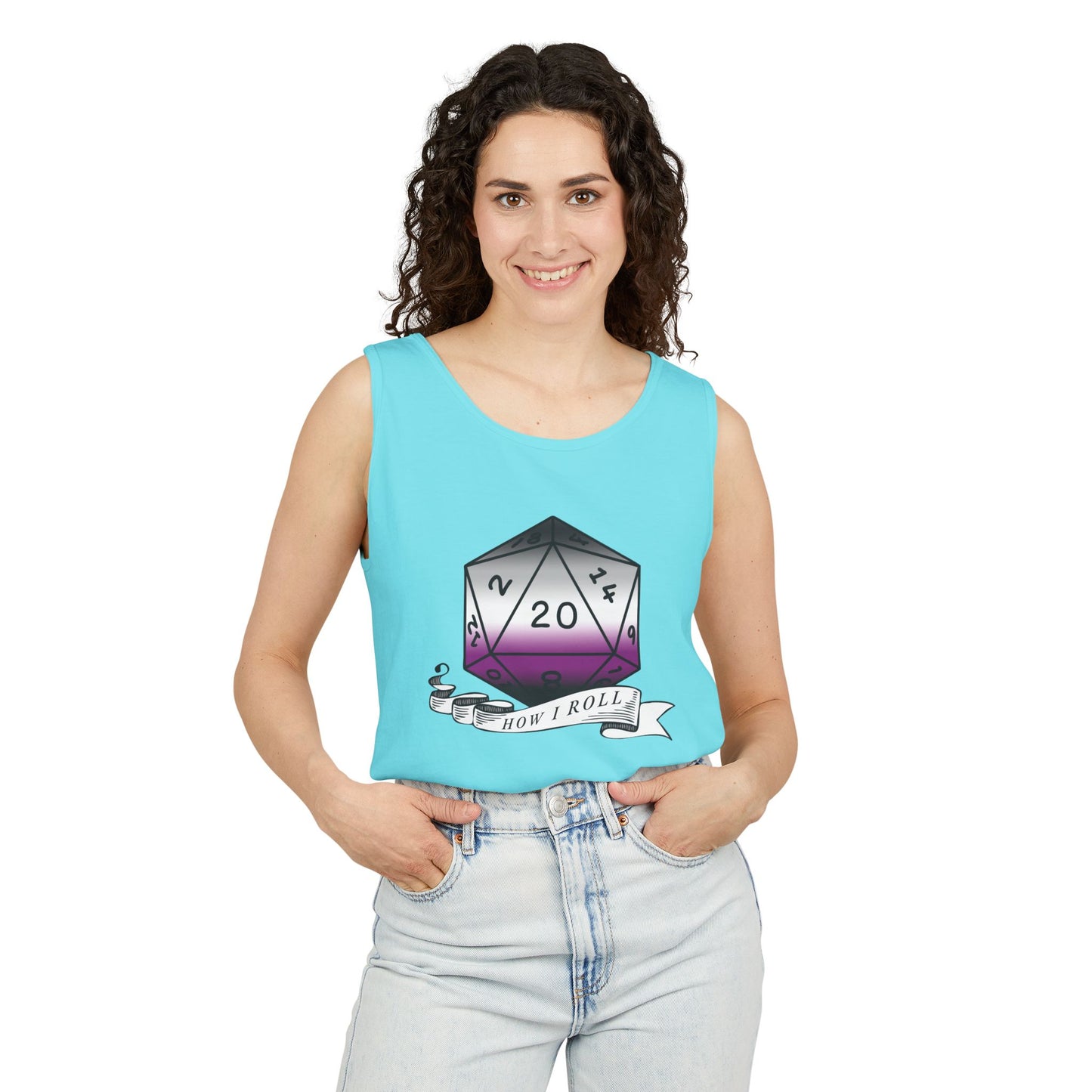 Nerdy Asexual Pride | How I Roll | Pride Flag D20 | Unisex Garment-Dyed Tank Top