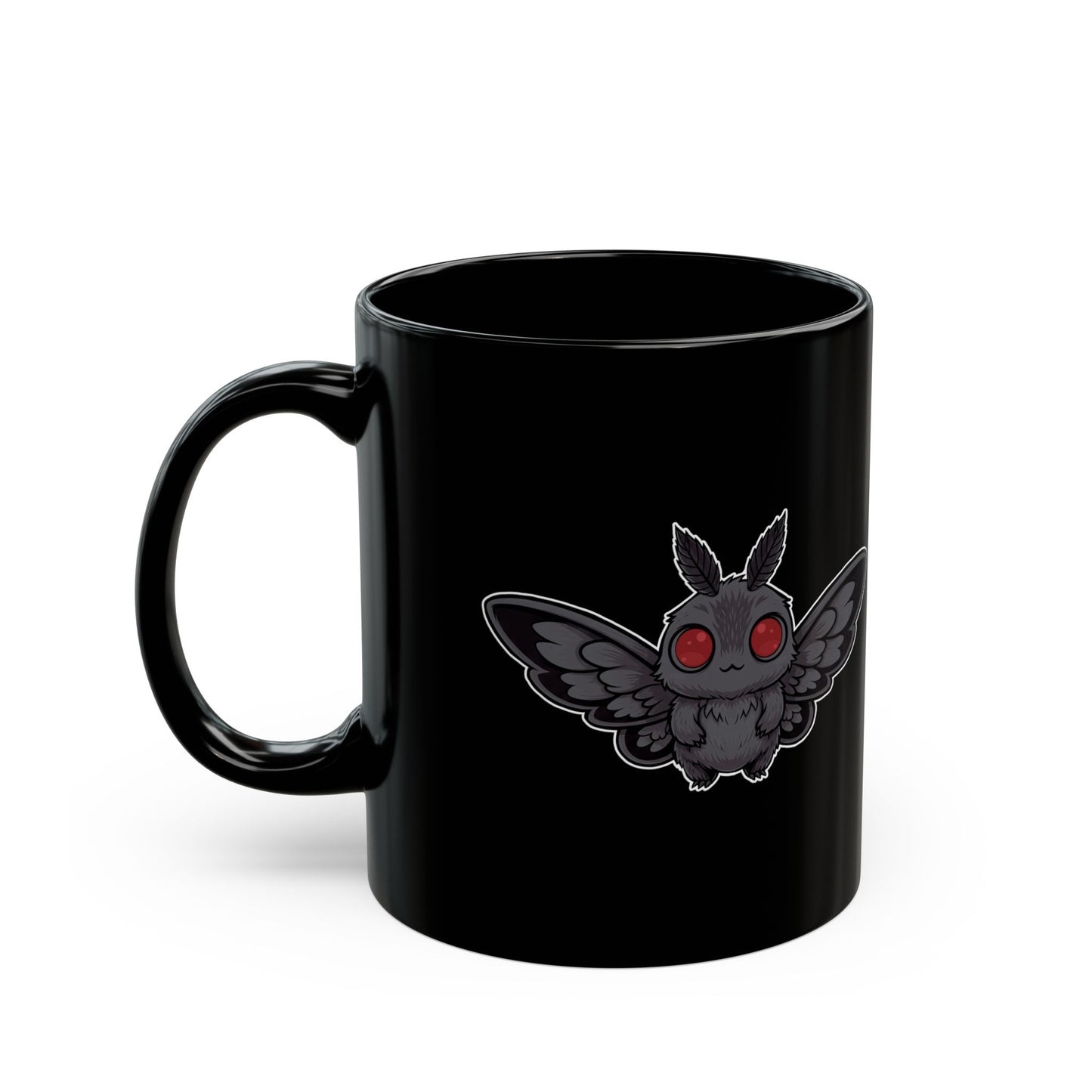 Cute Chibi Mothman, Dark Aesthetic Coffee Cup, Gift for Office, 11oz 15oz, Printed on Both Sides, Cryptid Lover's Tea Mug, Occult