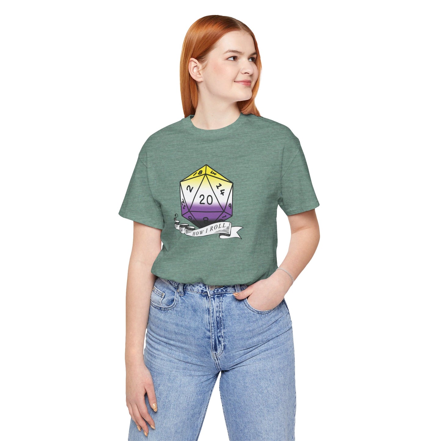This Is How I Roll | Pride Flag D20 T-Shirt | Unisex T-Shirt | Nerdy Non-Binary Pride