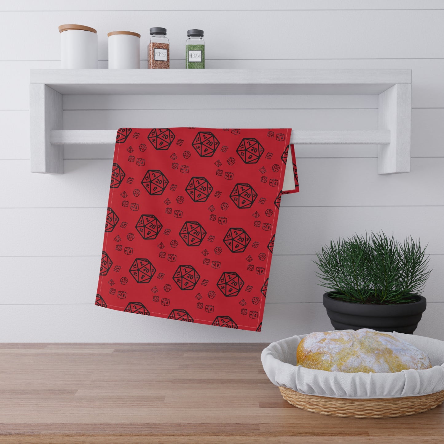 D20 Dice Pattern Tea Towels, Gamer Home Decor, Kitchen Gift for Chefs, Dungeons & Dragons, Geeky Kitchen Towels