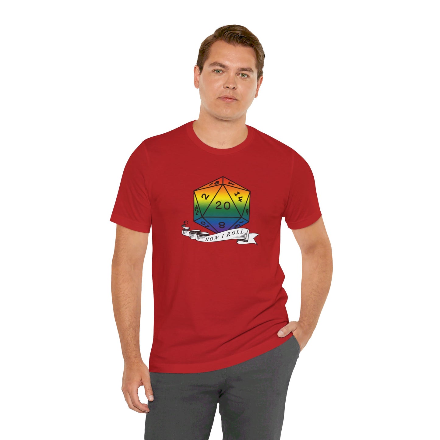 Rainbow Pride D20 "How I Roll" Unisex Jersey Short Sleeve Tee
