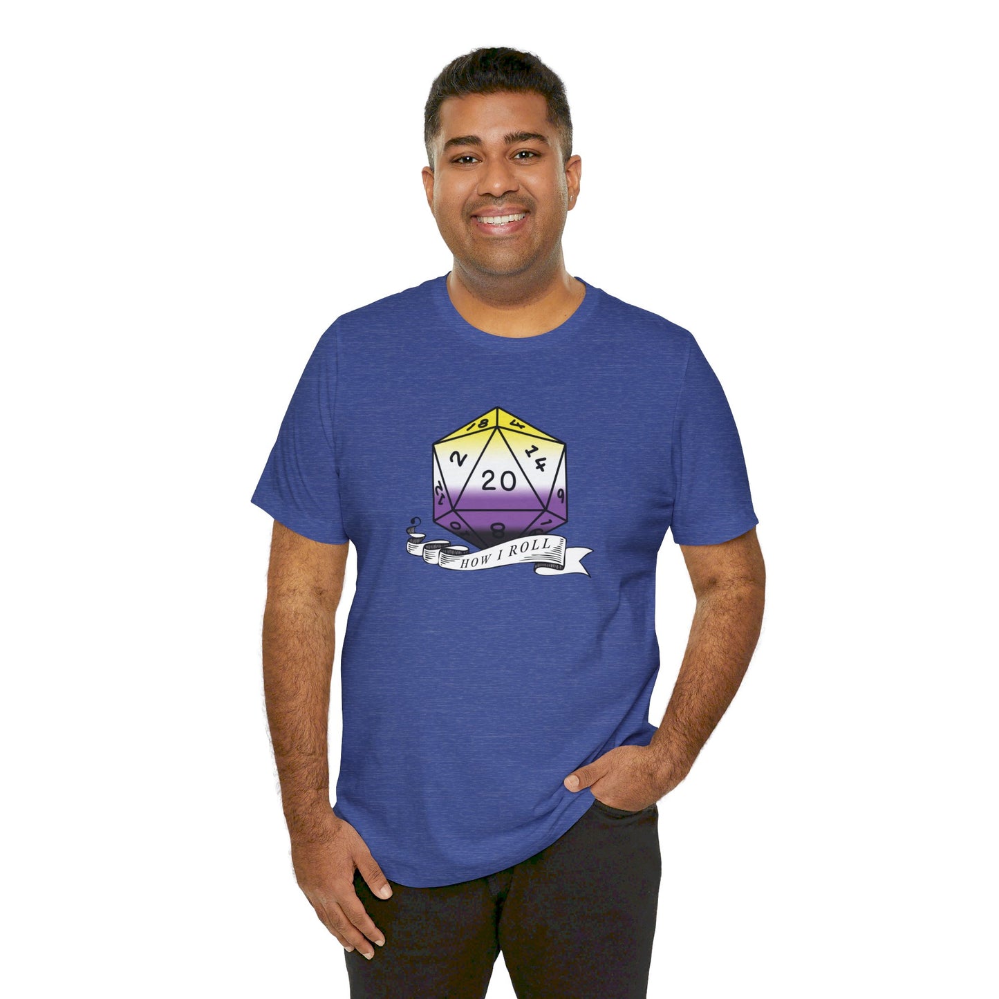 Non-Binary Pride Flag | This Is How I Roll | D20 T-Shirt | Unisex T-Shirt | Nerdy Non-Binary Pride