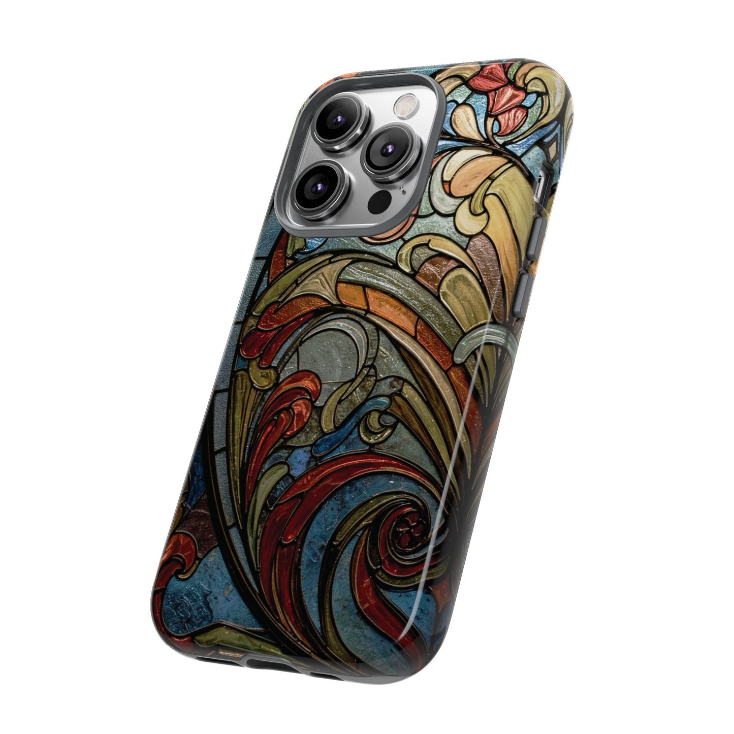Faux Stained Glass iPhone Case, Art Nouveau Tough Case, Vintage Art Lover Gift, Durable Protector, Artistic Phone Cover, Art Deco Phone Case