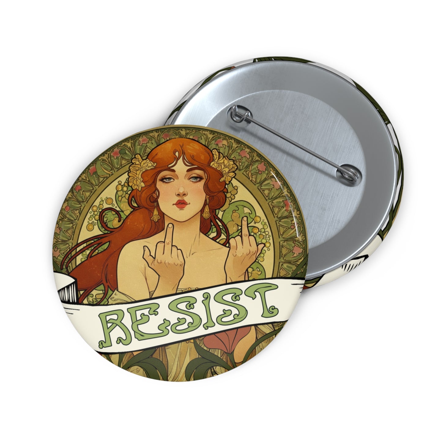Resist Trump Art Nouveau Activist Political Badge, Custom Pins, Protest Button, Social Justice Pin, Feminist Rally Pin Button