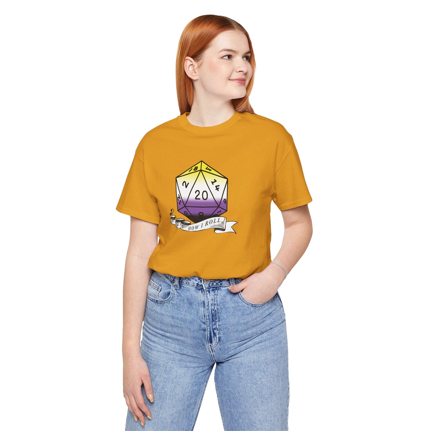 Non-Binary Pride Flag | This Is How I Roll | D20 T-Shirt | Unisex T-Shirt | Nerdy Non-Binary Pride