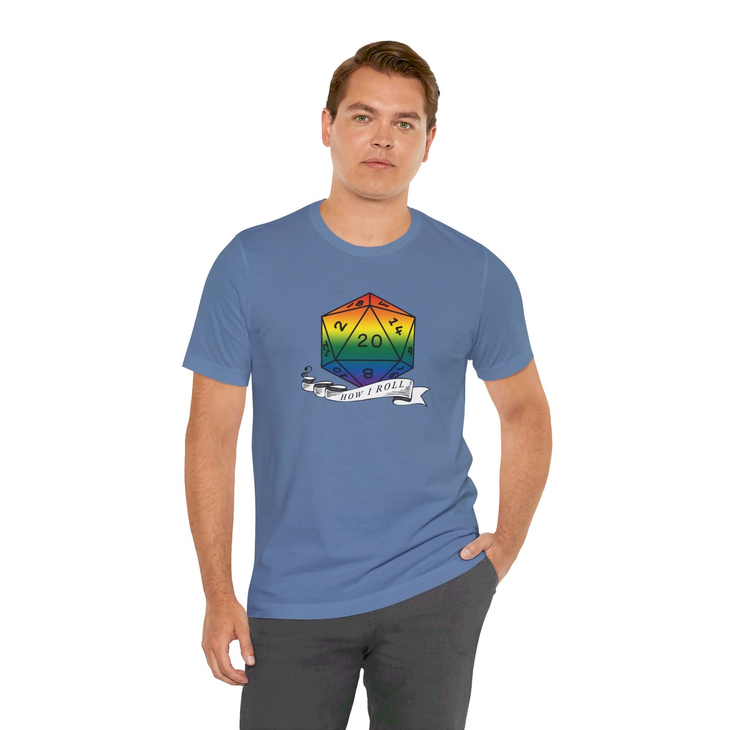 Rainbow Pride D20 "How I Roll" Unisex Jersey Short Sleeve Tee