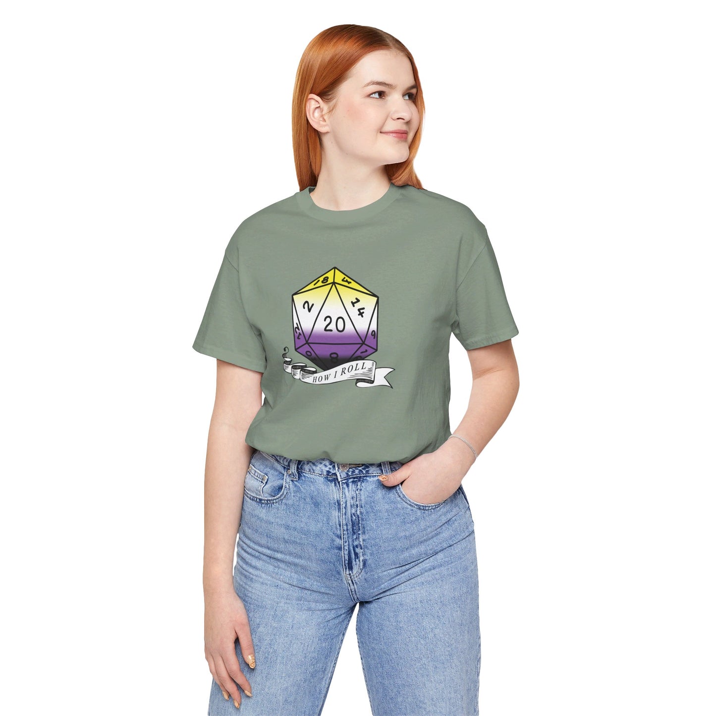 Non-Binary Pride Flag | This Is How I Roll | D20 T-Shirt | Unisex T-Shirt | Nerdy Non-Binary Pride