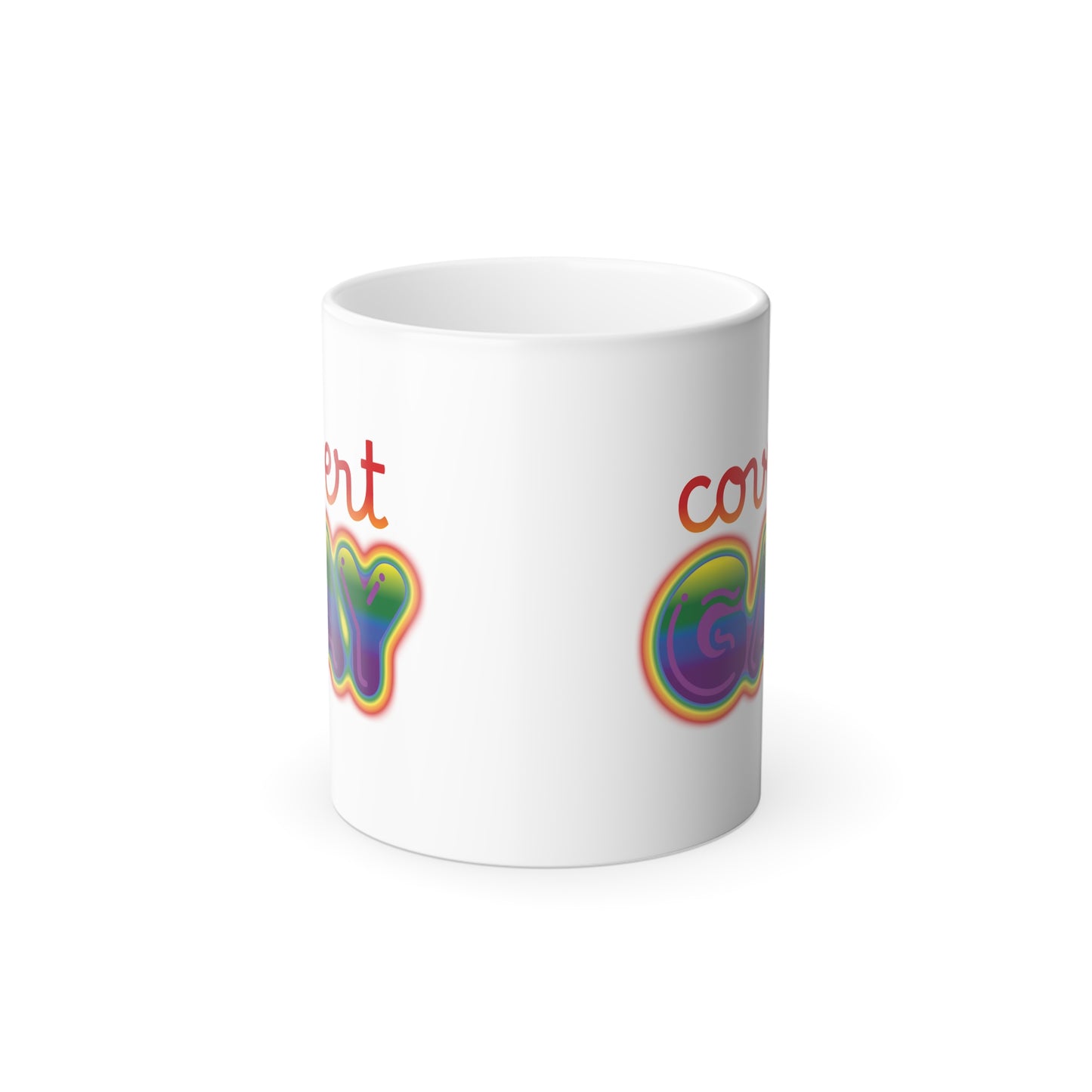 Mug - Color Gay Pride Color Morphing Mug 11oz, Color Changing Cup, Covert Gay, LGBTQ+ Gift, Rainbow Lettering, Funny Mug