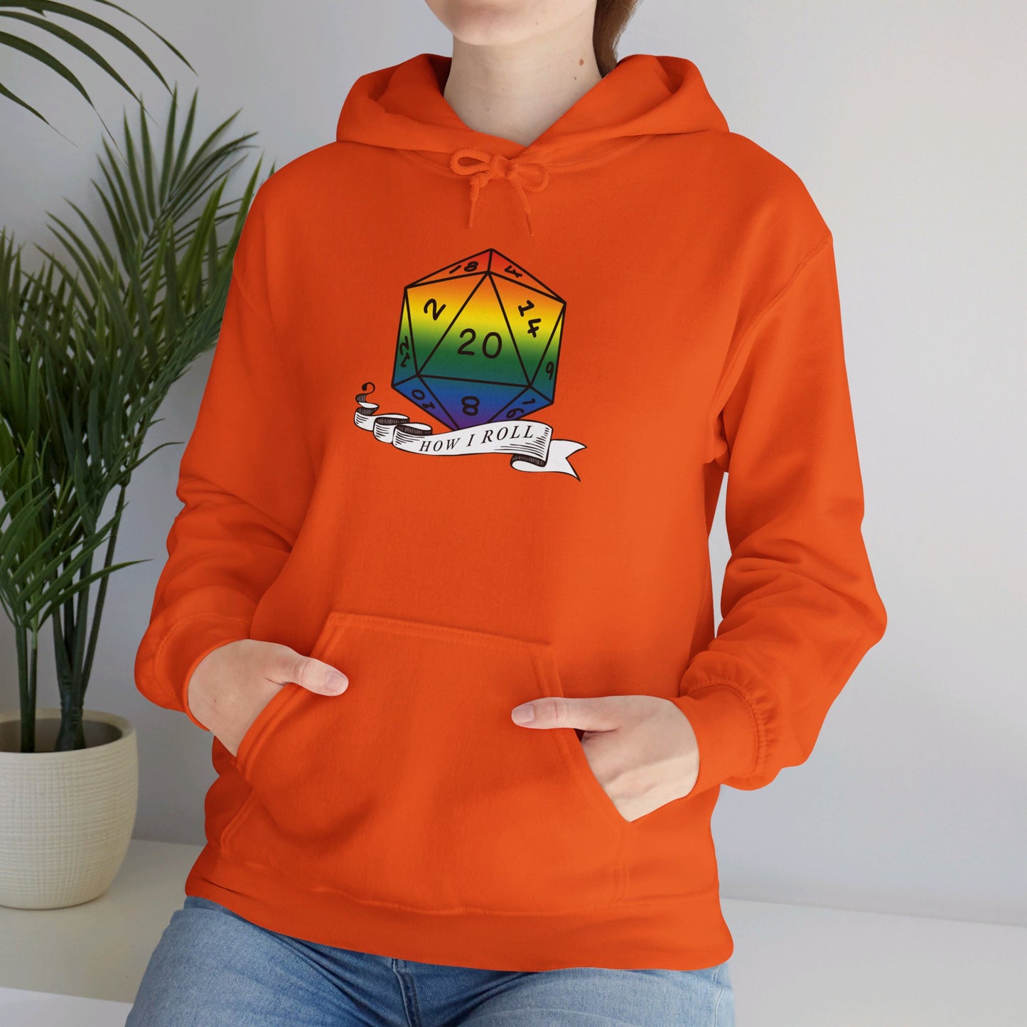 Nerdy Rainbow Flag Pride | How I Roll | Pride Flag D20 Hoodie | Unisex Heavy Blend™ Hooded Sweatshirt