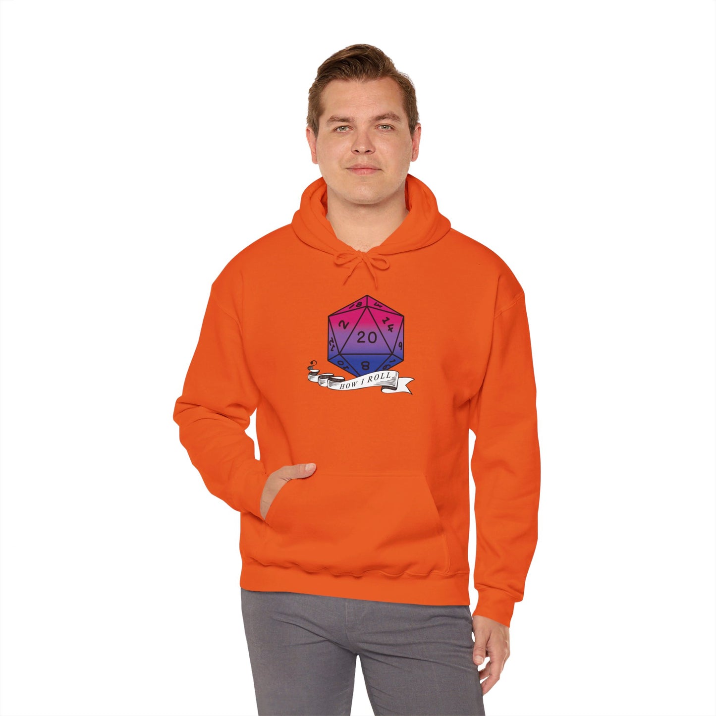 Nerdy Bisexual Pride | How I Roll | Pride Flag D20 Hoodie | Unisex Heavy Blend™ Hooded Sweatshirt