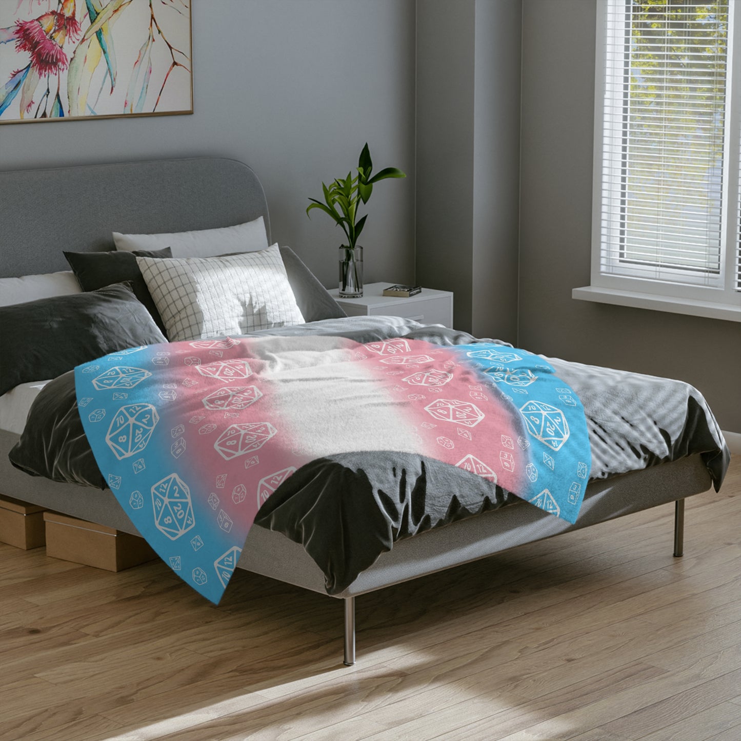 D20 Trans Pride Flag Cozy Lightweight Velveteen Microfiber Blanket, Reading Blanket, DnD Gaming Blanket, Dorm Room Throw