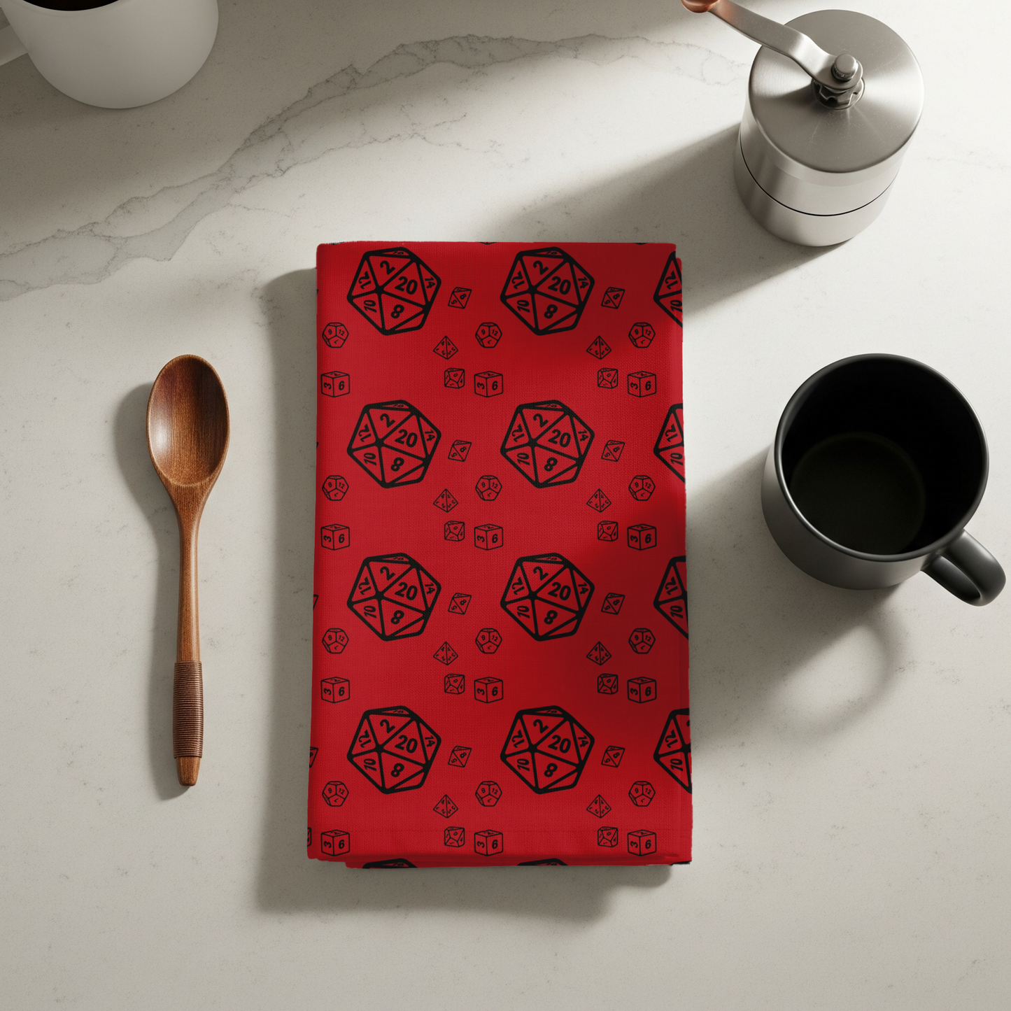 D20 Dice Pattern Tea Towels, Gamer Home Decor, Kitchen Gift for Chefs, Dungeons & Dragons, Geeky Kitchen Towels