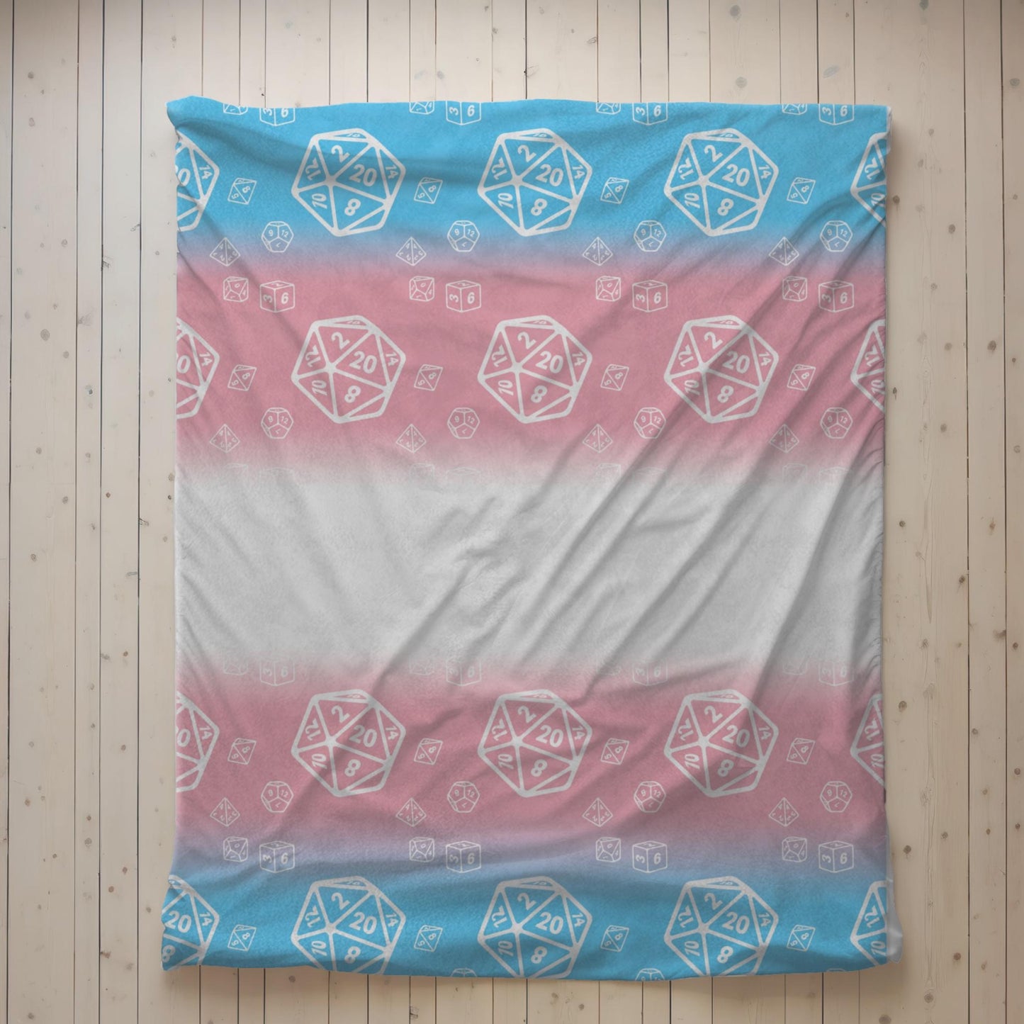 D20 Trans Pride Flag Cozy Lightweight Velveteen Microfiber Blanket, Reading Blanket, DnD Gaming Blanket, Dorm Room Throw