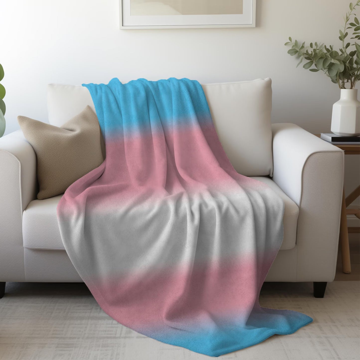 Trans Pride Flag Cozy Lightweight Velveteen Microfiber Blanket, Reading Blanket, Dorm Room Throw