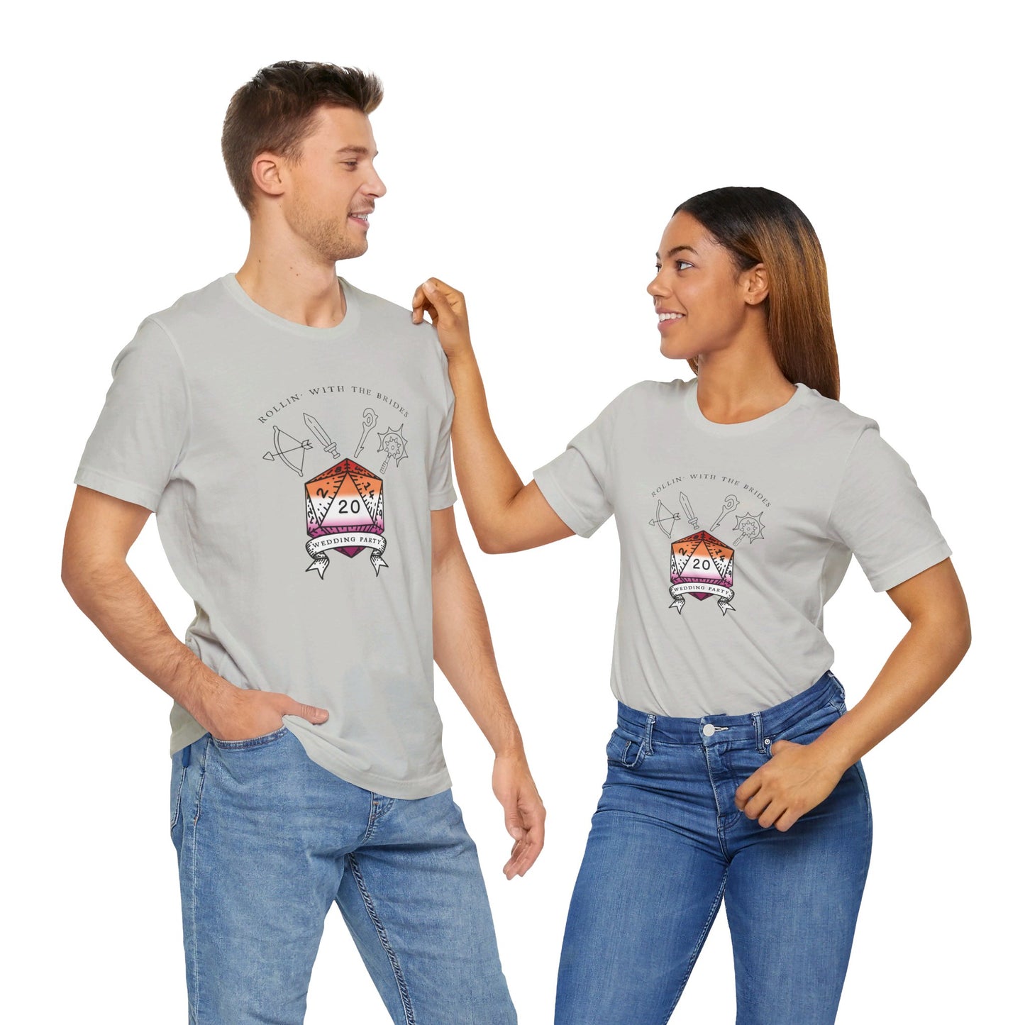 Lesbian Flag Dungeons & Dragons Wedding Party T-Shirts |TTRPG | Unisex T-Shirt | Nerdy Non-Binary