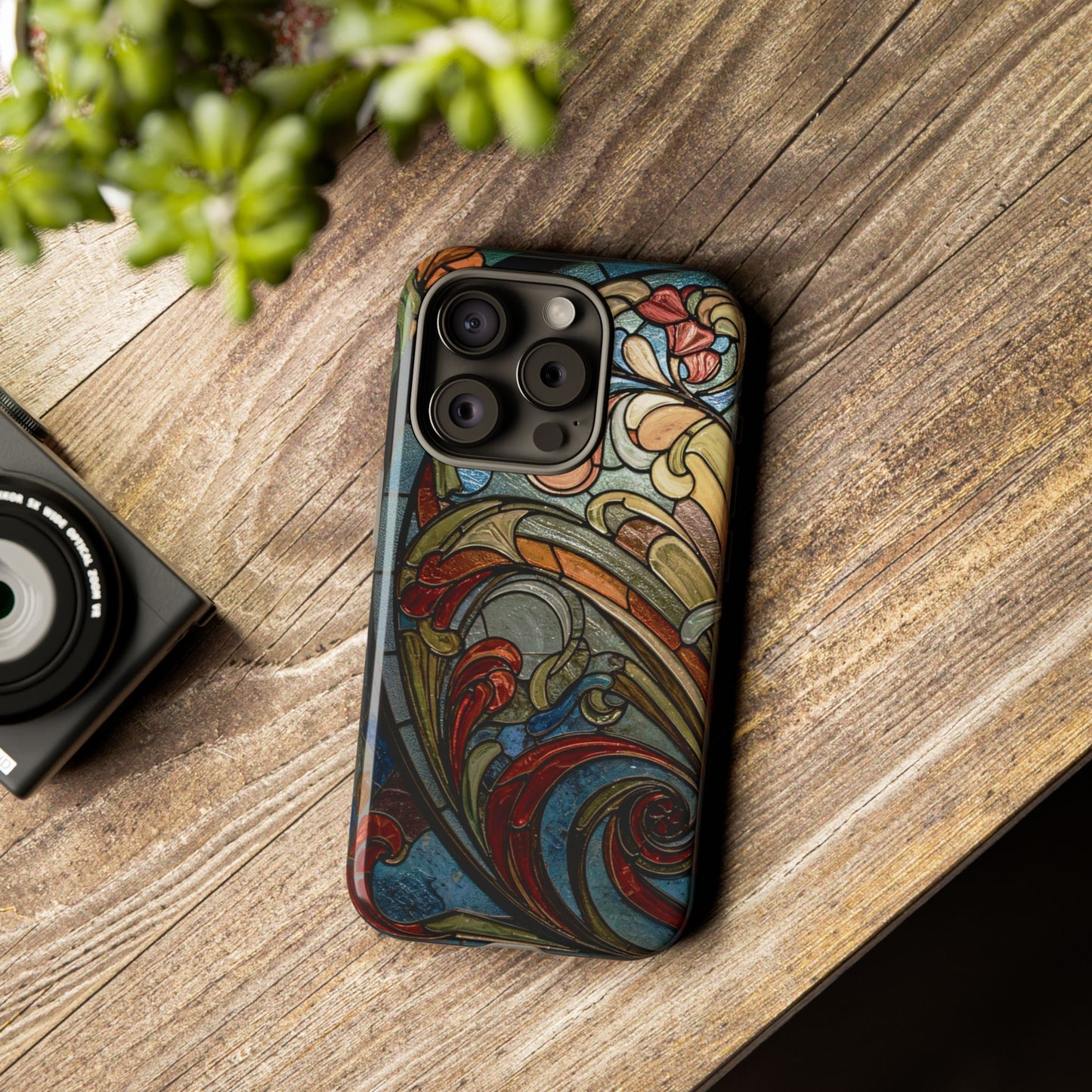 Faux Stained Glass iPhone Case, Art Nouveau Tough Case, Vintage Art Lover Gift, Durable Protector, Artistic Phone Cover, Art Deco Phone Case