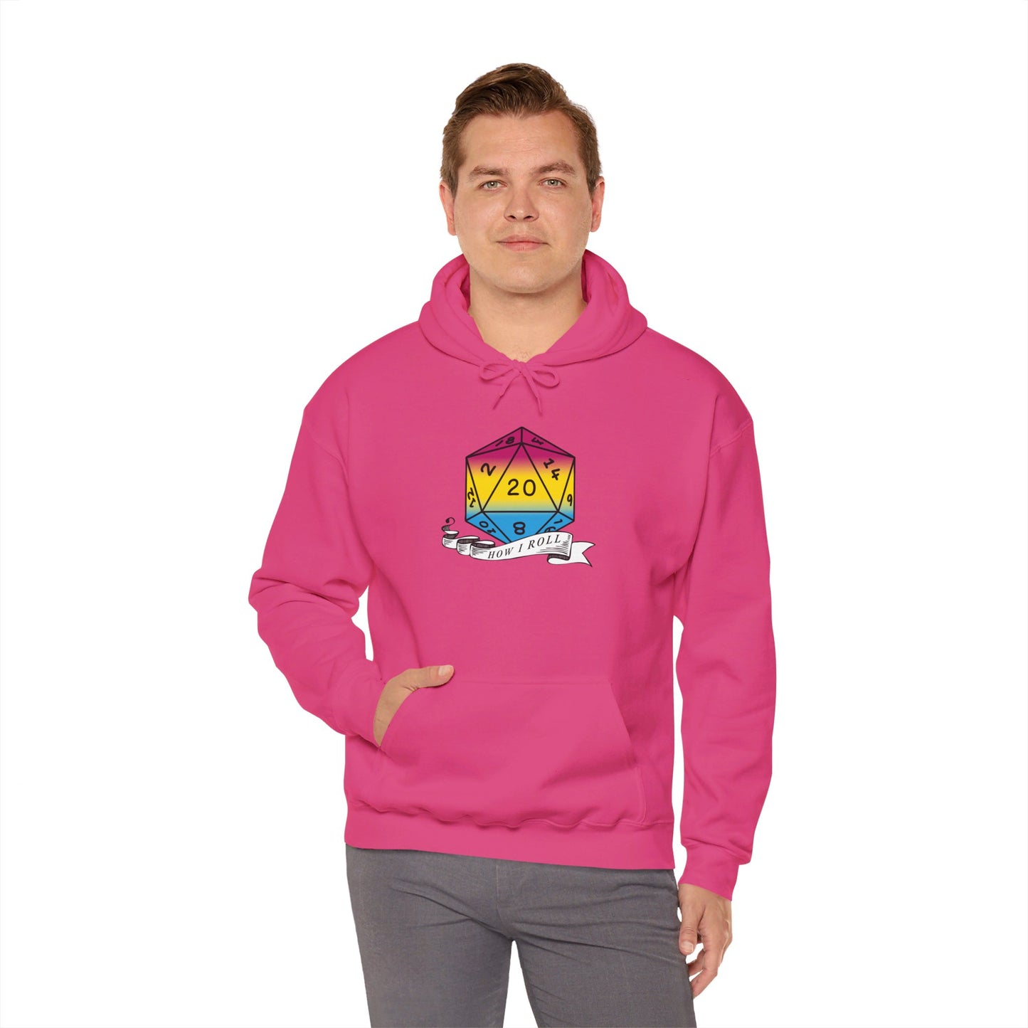 Nerdy Pansexual Flag Pride | How I Roll | Pride Flag D20 Hoodie | Unisex Heavy Blend™ Hooded Sweatshirt