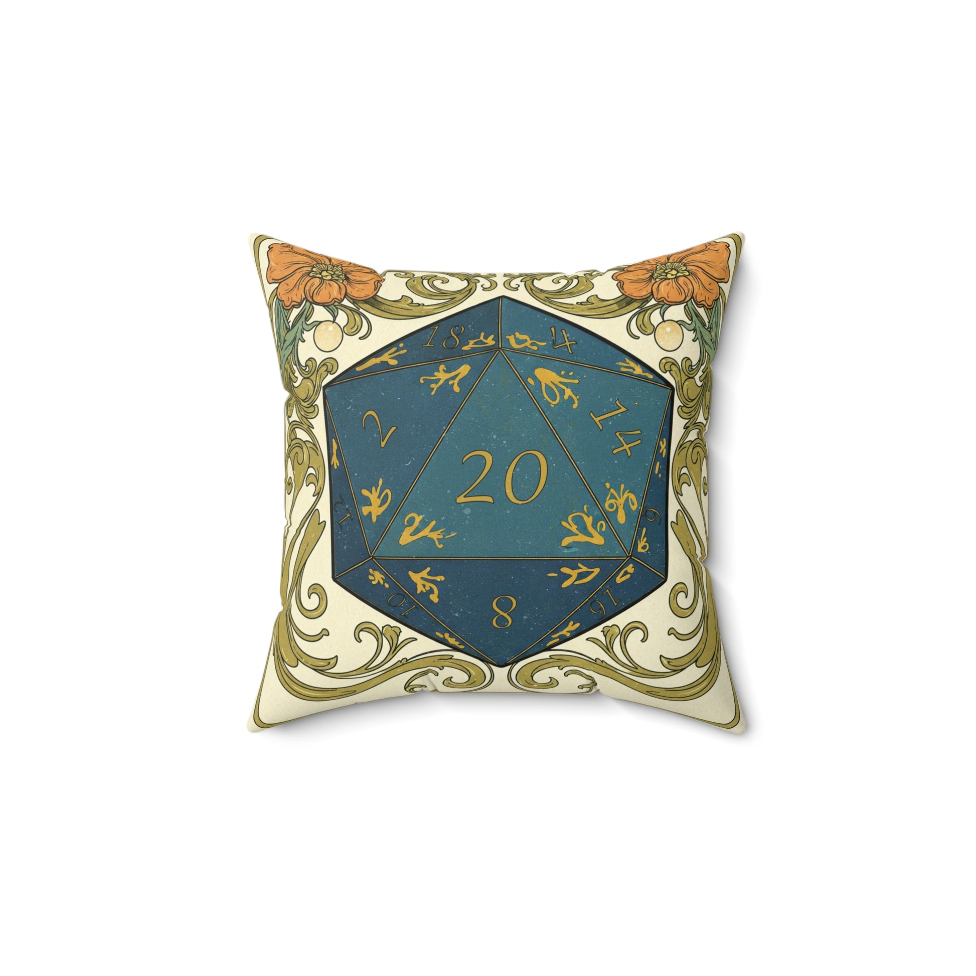 d20 Art Noiuveau Dice Throw Pillow