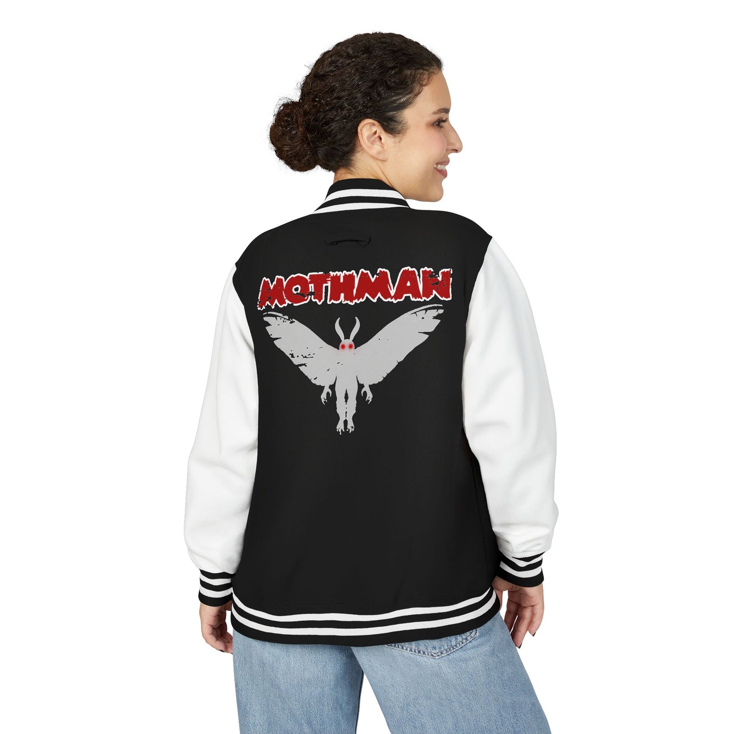 Mothman Letterman Jacket - Unisex Heavyweight Outerwear, Cute Gift for Fans, Cozy Casual Style, Fall Fashion, Spooky Apparel