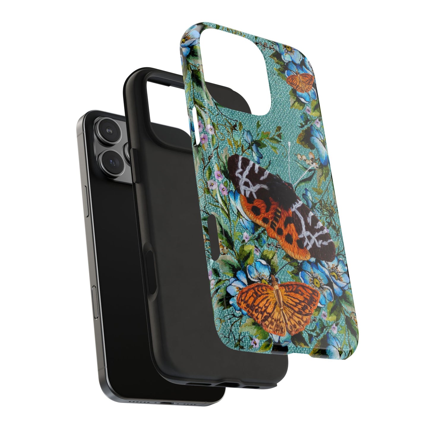 Vintage Blooms and Butterflies Phone Case Embroidered Look Floral Cottagecore Phone Cover, iPhone, Pixel, Samsung