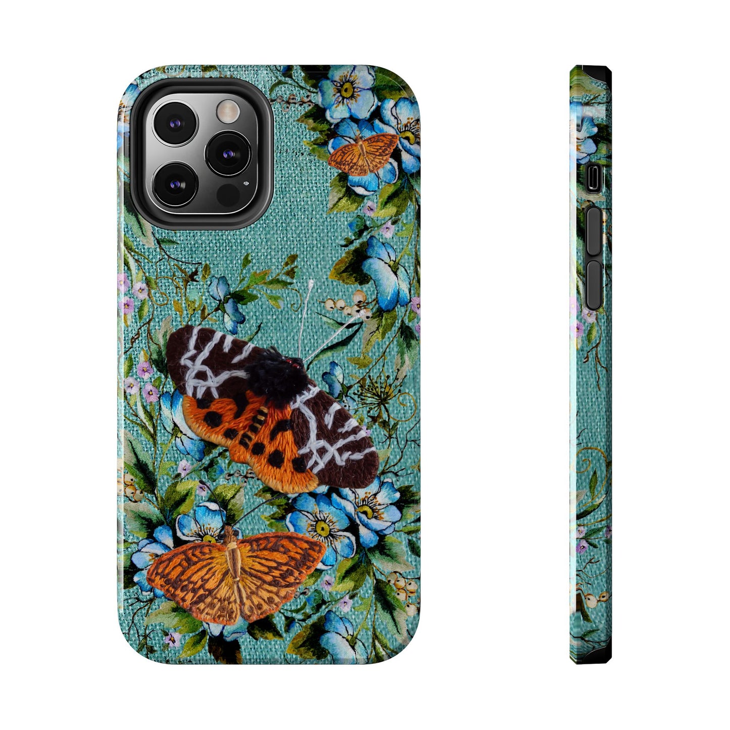 Vintage Blooms and Butterflies Phone Case Embroidered Look Floral Cottagecore Phone Cover, iPhone, Pixel, Samsung