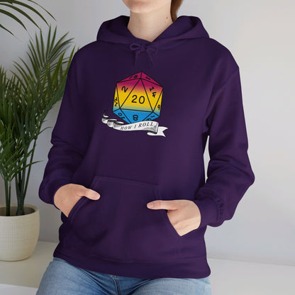 Nerdy Pansexual Flag Pride | How I Roll | Pride Flag D20 Hoodie | Unisex Heavy Blend™ Hooded Sweatshirt