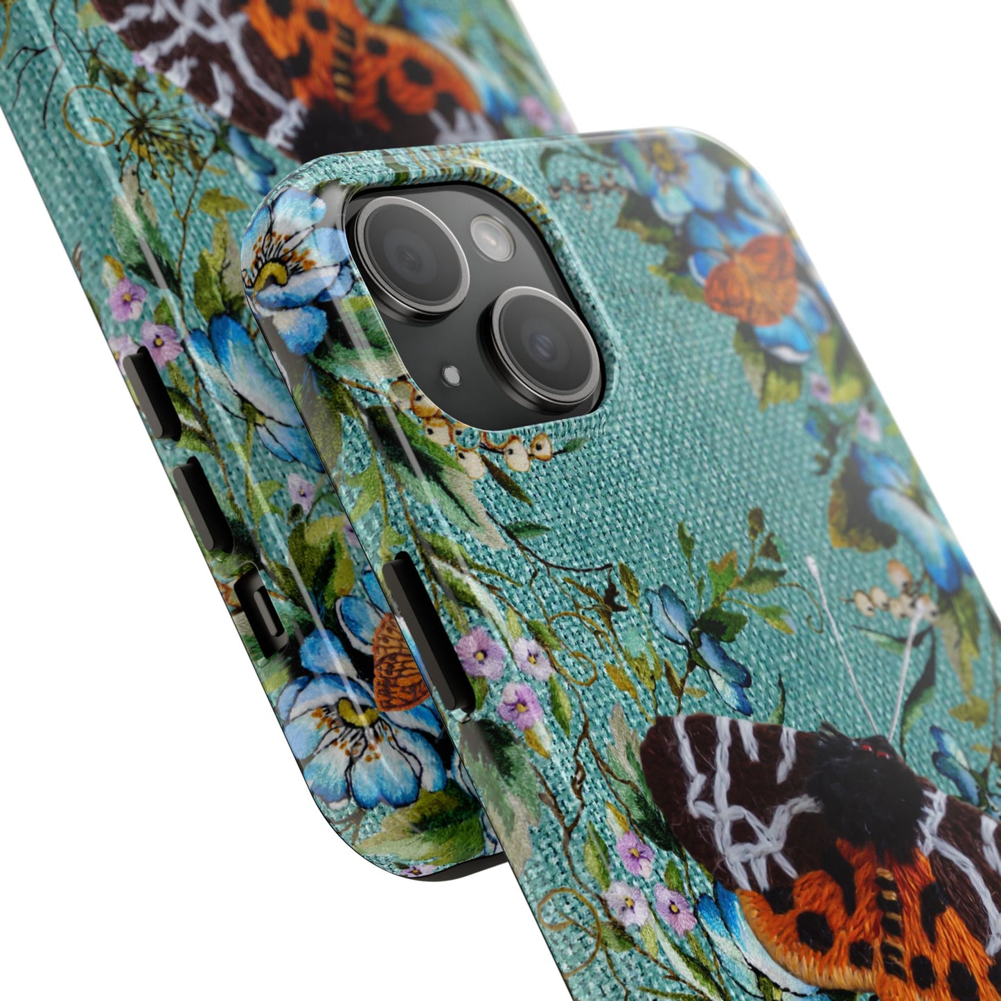 Vintage Blooms and Butterflies Phone Case Embroidered Look Floral Cottagecore Phone Cover, iPhone, Pixel, Samsung