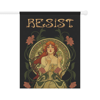 Protest Flag, Mucha Style Woman Flipping the Bird Banner, Political Activist Garden Decor, Feminist Art Nouveau Flag, Resist Flag, House