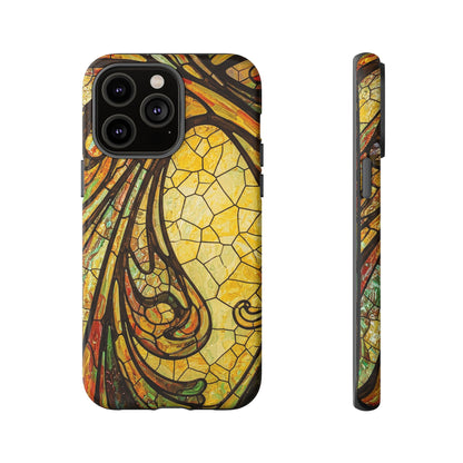 Faux Stained Glass Art Nouveau Style iPhone Case, Tough Cases, Vintage Design, Durable Phone Protector, Earth tones