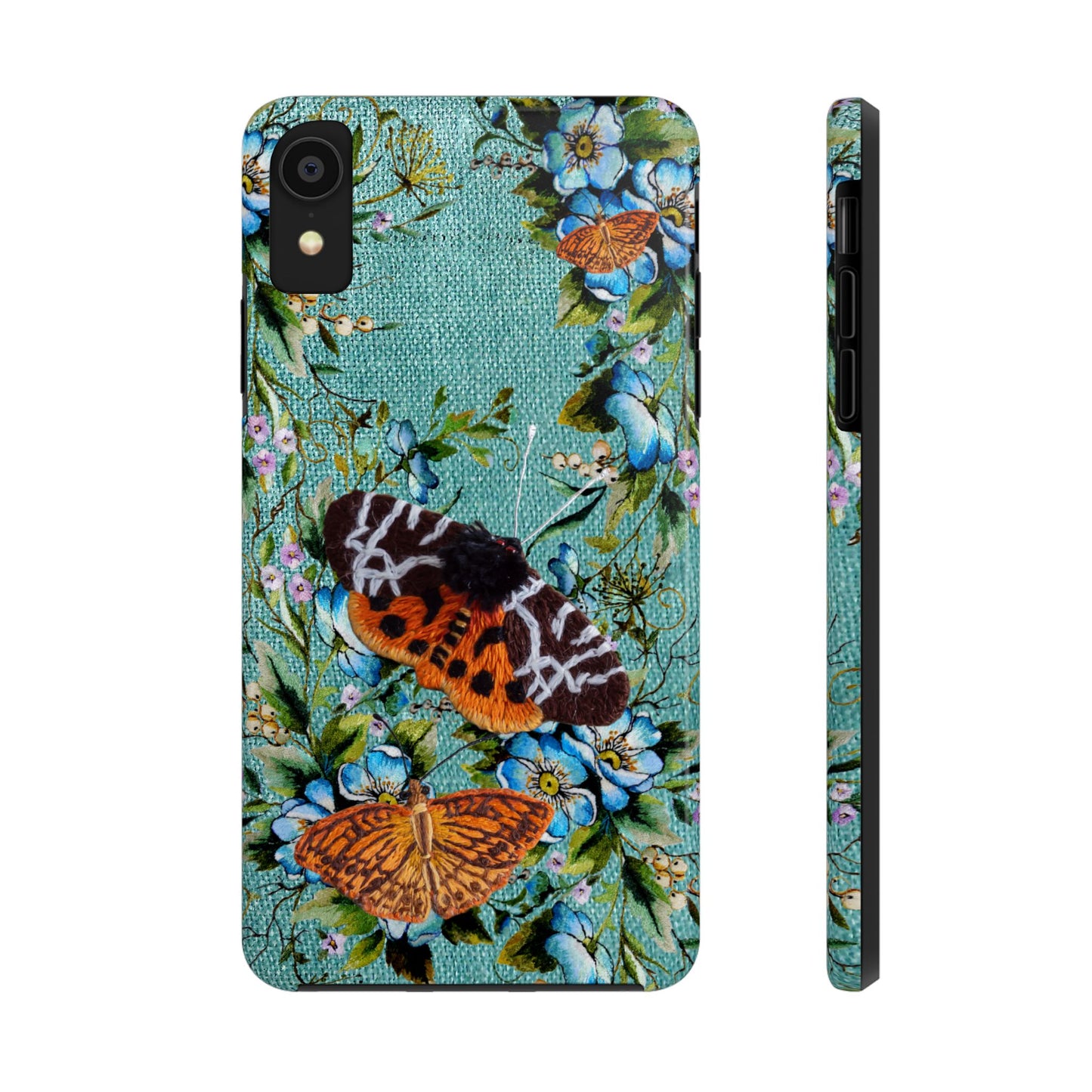Vintage Blooms and Butterflies Phone Case Embroidered Look Floral Cottagecore Phone Cover, iPhone, Pixel, Samsung