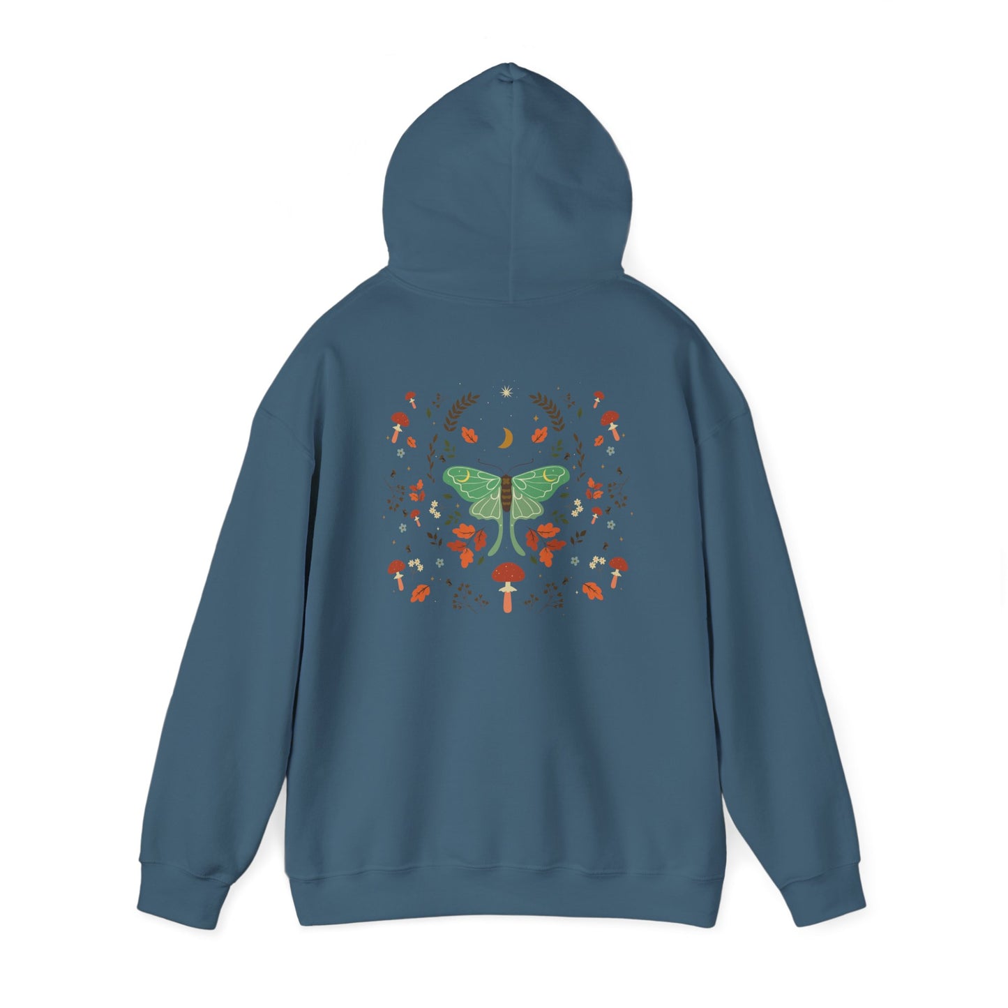 Luna Moth Vintage Boho Hoodie Woodland Vibes Green Moth Sweater Forest Botanical Floral Top Hooded Sweatshirt