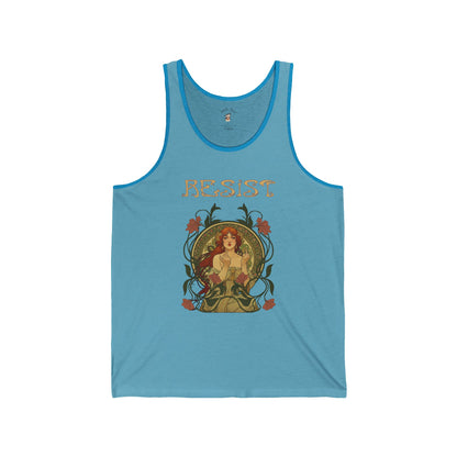 Resist Art Nouveau Mucha Inspired UnisexTank Top, Empowerment Feminist Apparel, Gift for Activists, Summer Protest Shirt