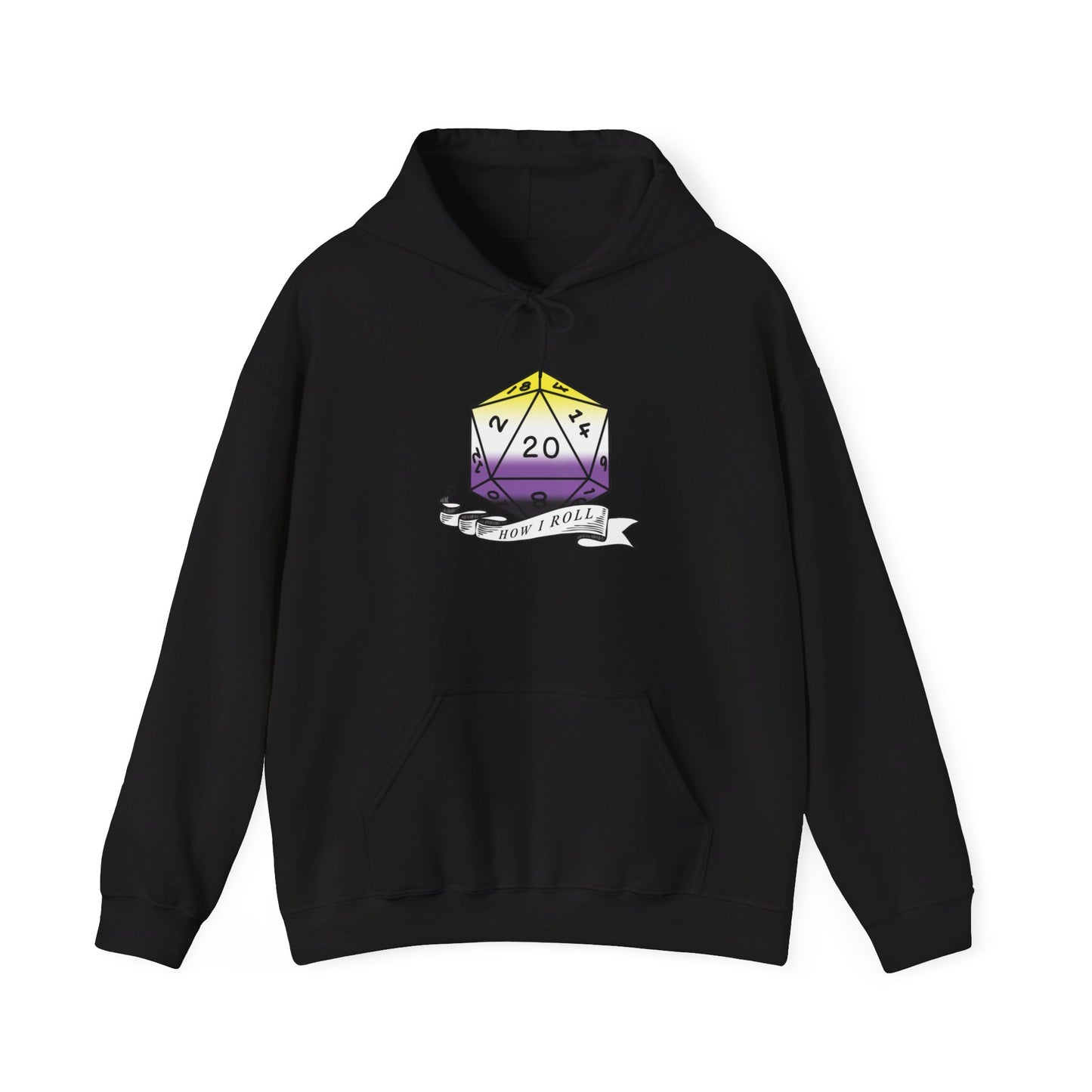 Nerdy Non-Binary Flag Pride | How I Roll | Pride Flag D20 Hoodie | Unisex Heavy Blend™ Hooded Sweatshirt