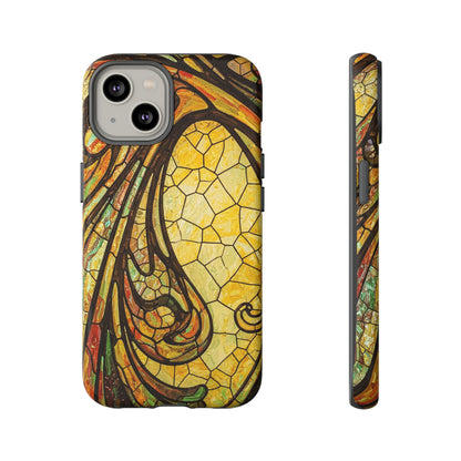 Faux Stained Glass Art Nouveau Style iPhone Case, Tough Cases, Vintage Design, Durable Phone Protector, Earth tones